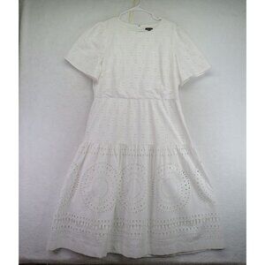 Ann Taylor Dress Womens Size 12‎ White Eyelet Flounce Short Sleeve Romantic